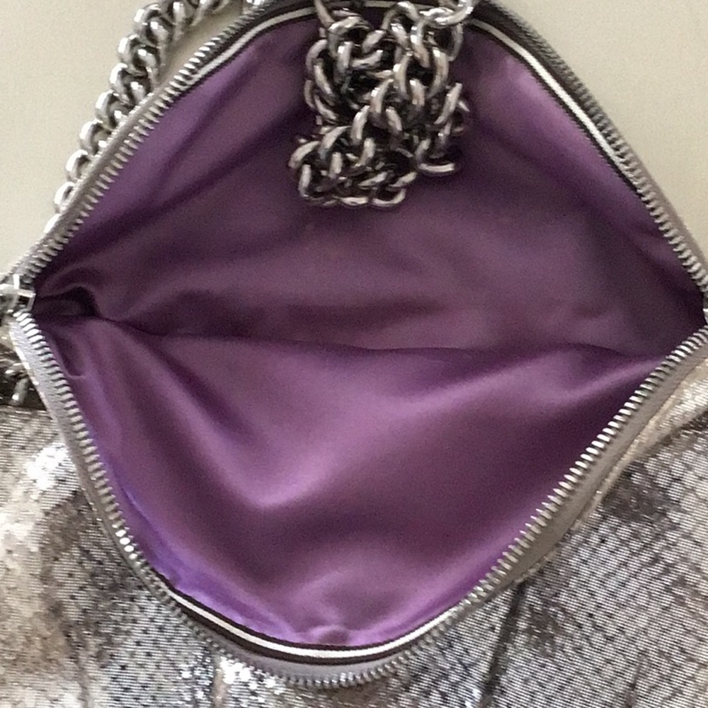 Metallic Silver Python-Effect Chain Crossbody Bag - Picture 5 of 6